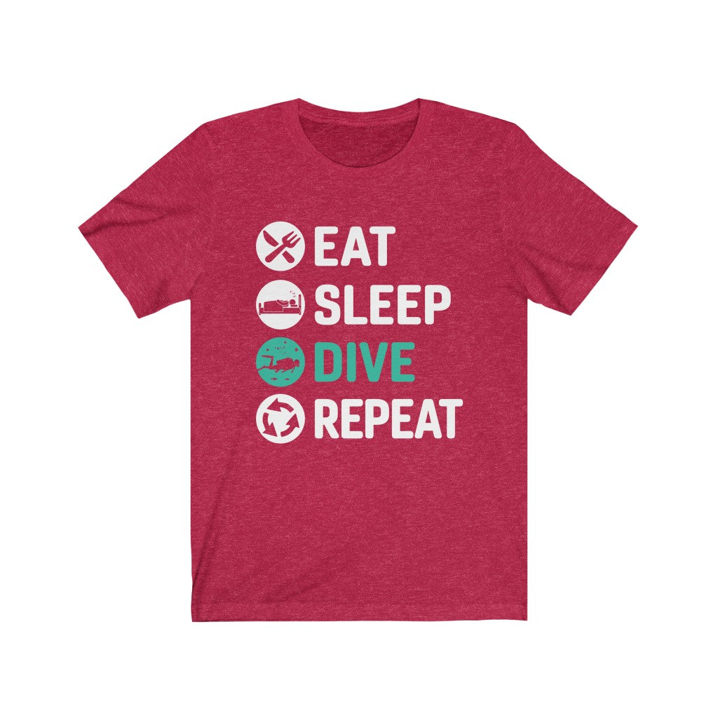 Eat sleep dive repeat red fun scuba diving t-shirt