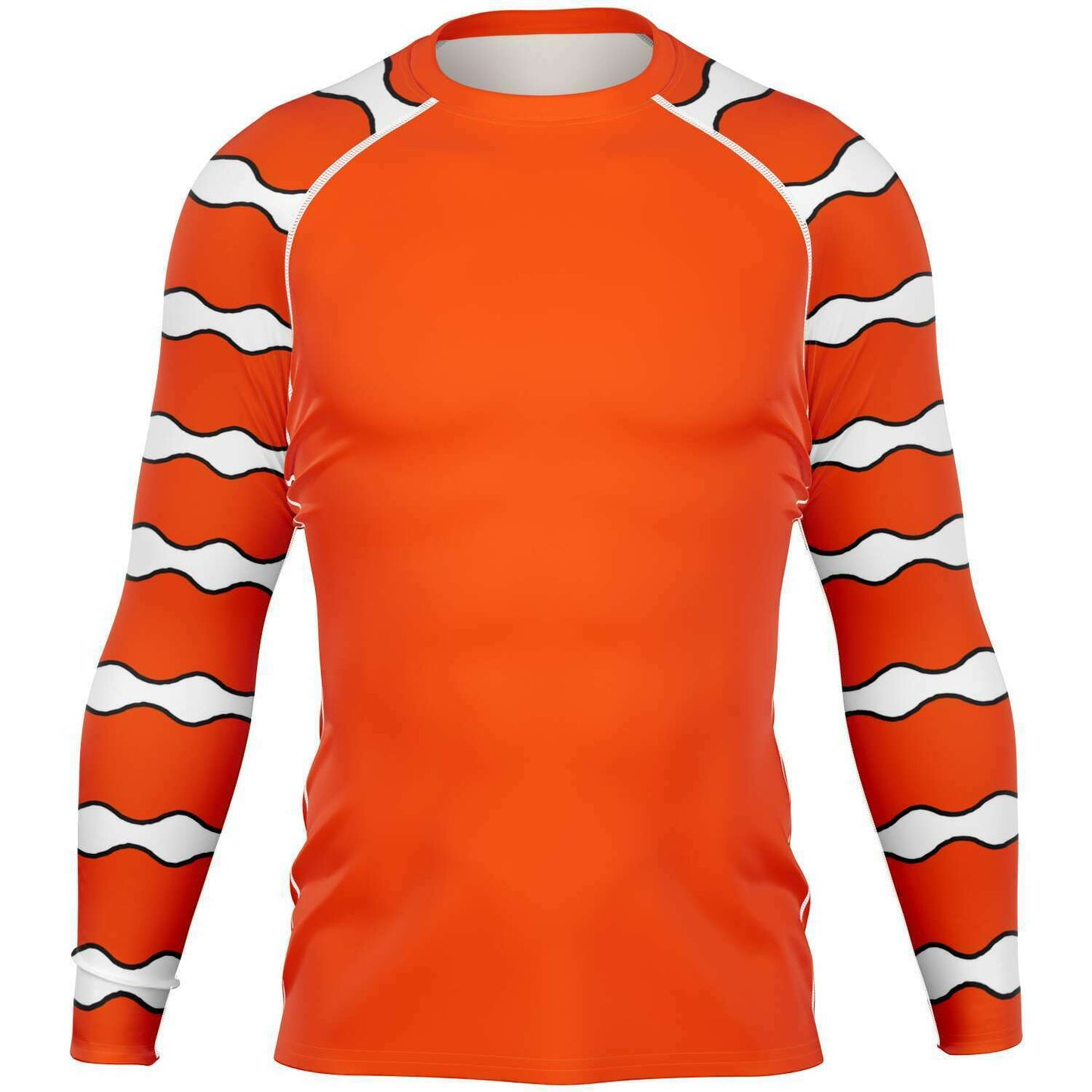 Men’s clownfish rash guard front view for scuba diving, surfing, yoga etc
