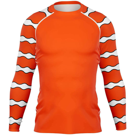 Men’s clownfish rash guard front view for scuba diving, surfing, yoga etc