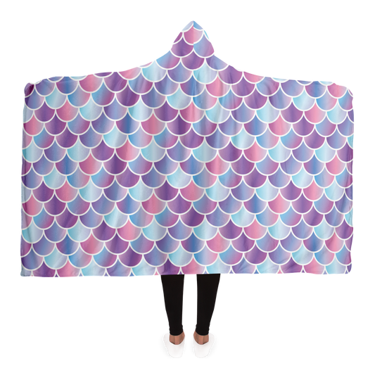 Back view of mermaid merman hooded blanket