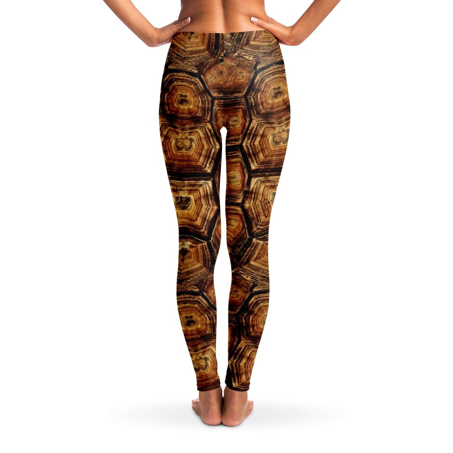 Back view of turtle leggings / skins on model - for scuba diving, yoga and other sports