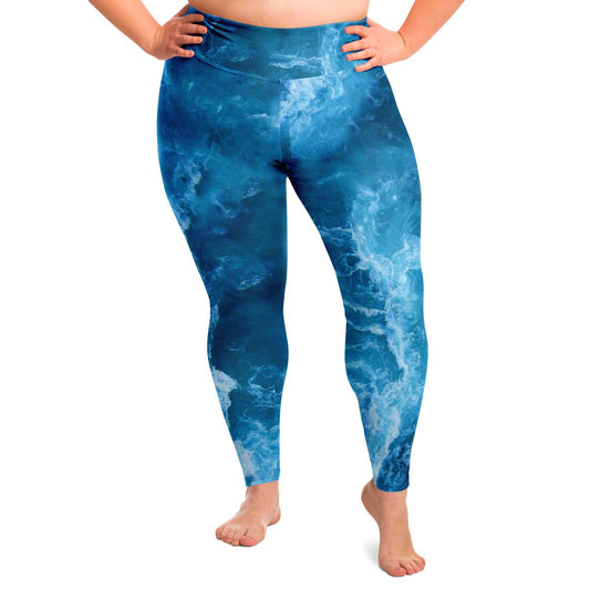 Ocean design plus size scuba diving leggings front view with model