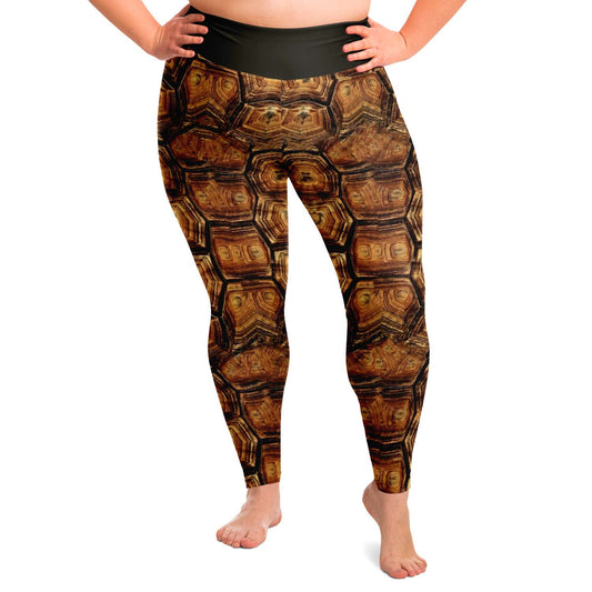 Front view on model of turtle leggings / skins plus size for scuba diving, yoga and sports