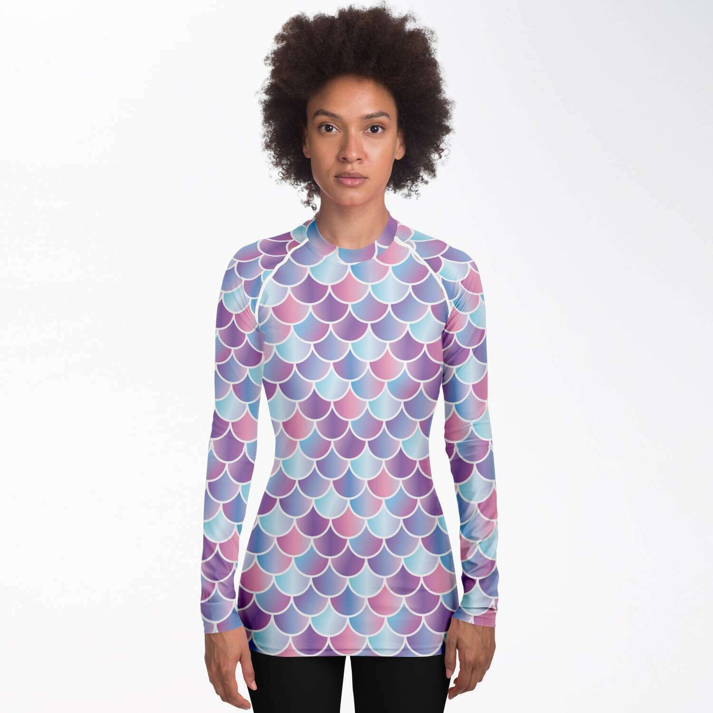 Scuba diving Mermaid / Merman rash guard front view on model