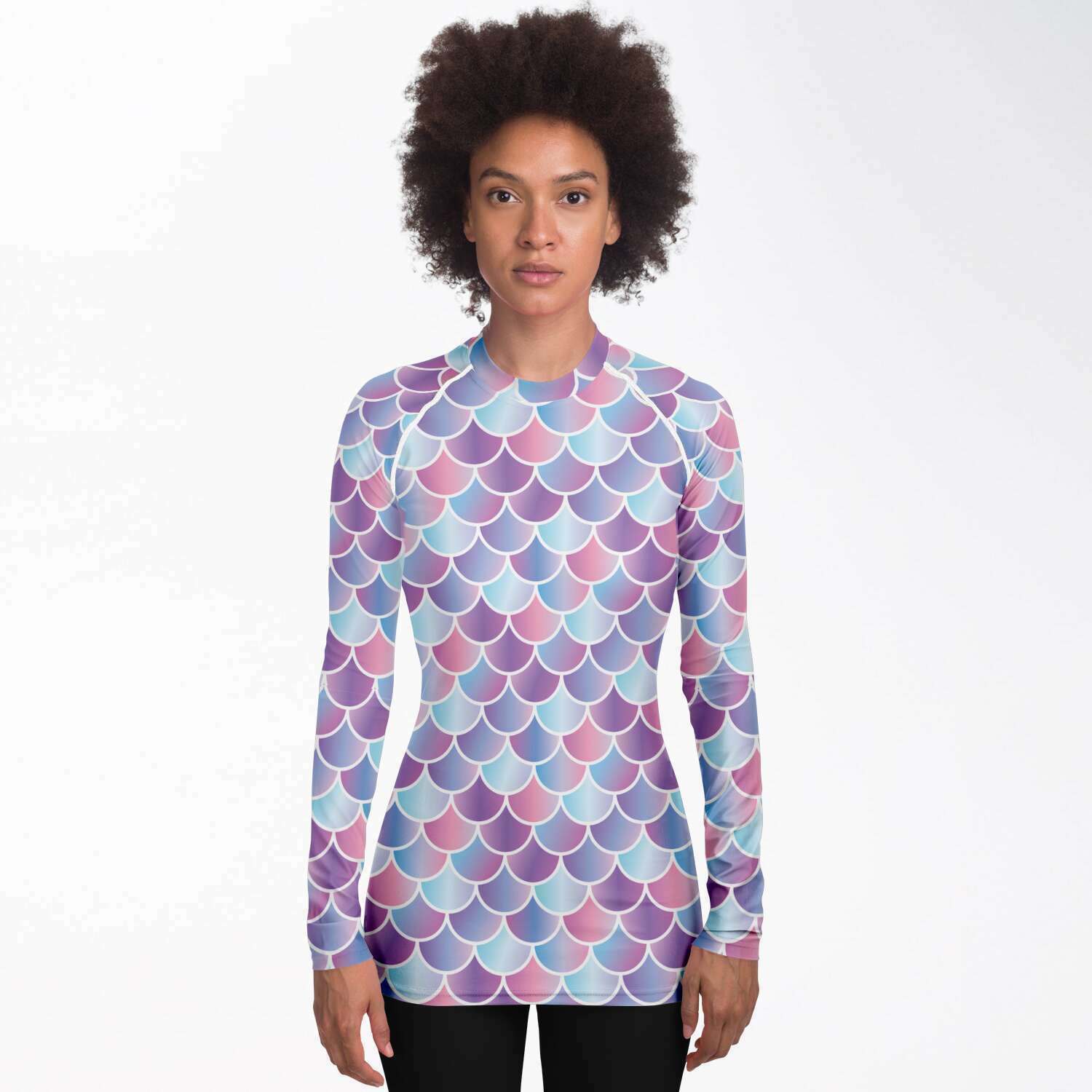 Scuba diving Mermaid / Merman rash guard front view on model