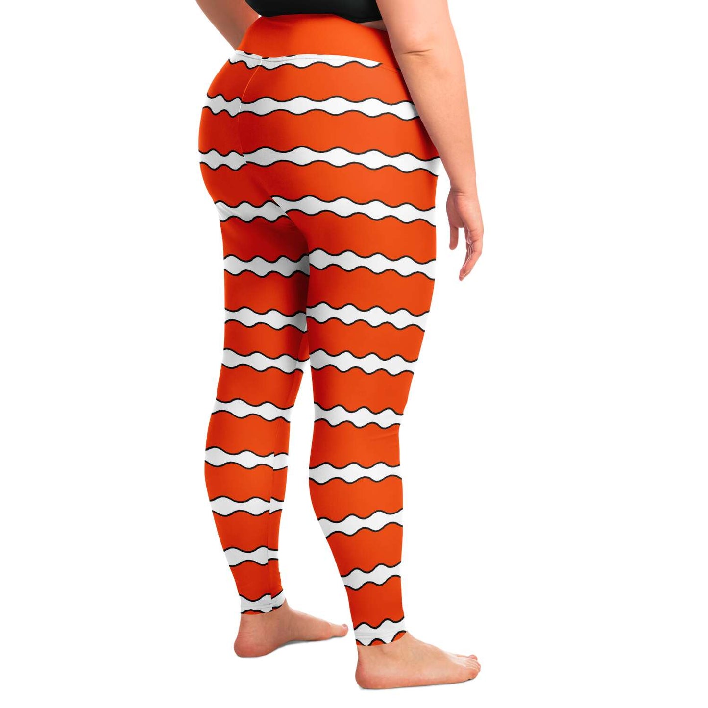 Clownfish leggings / skins - plus size - side view on model - for scuba diving, yoga and more