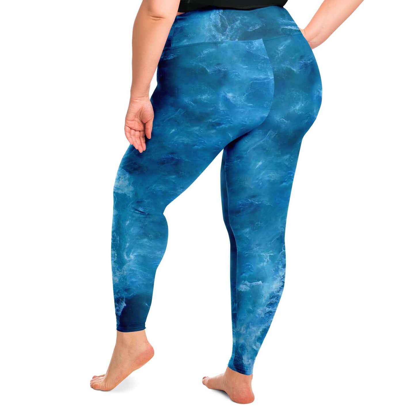 Ocean design plus size scuba diving leggings left view with model