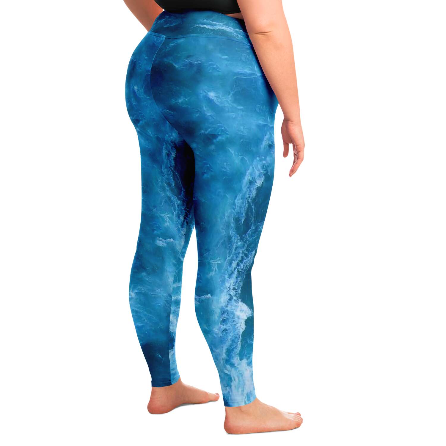 Ocean design plus size scuba diving leggings right view with model