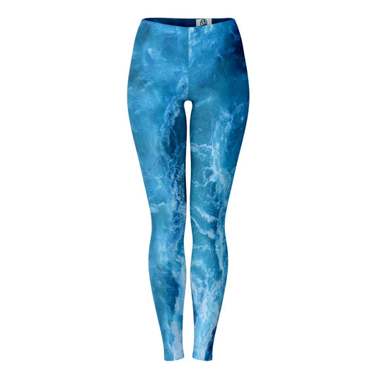 Front view of ocean themed scuba diving leggings with no model