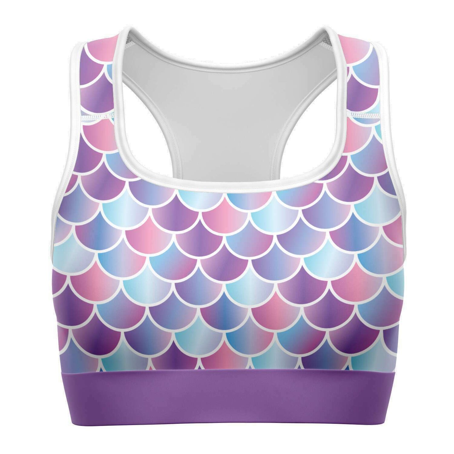 Mermaid / merman sports bra crop top in purple for scuba diving and sports